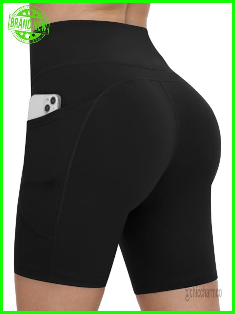 High Waist Tummy Control Bike Shorts No Front Seam 4/6/8 Inseam Pockets - Picture 1 of 7